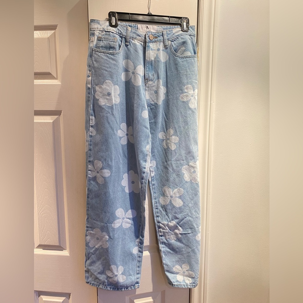 Floral Light Blue Wide Leg Jeans - Picture 3 of 7